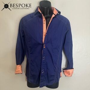 Bespoke Contrast Long Sleeve Shirt Small Gently worn 100% cotton 19" armpits